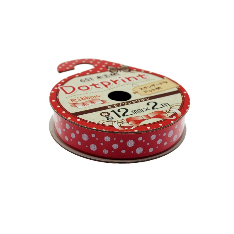 Ribbon Printed Big Dots Red 12mm x 2m